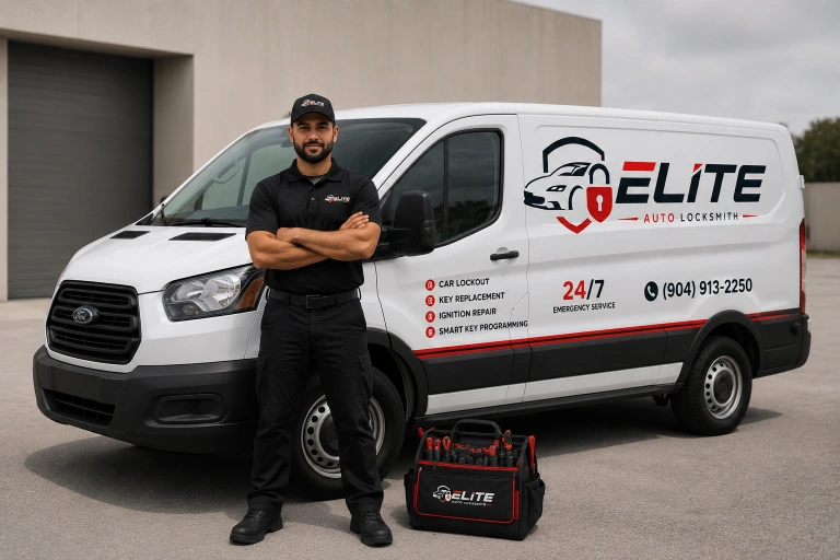 Mobile locksmith arriving at vehicle Jacksonville FL — car lockout service
